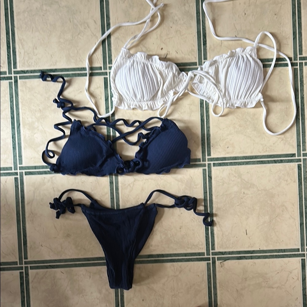 Blue and White Adjustable Bikini Set